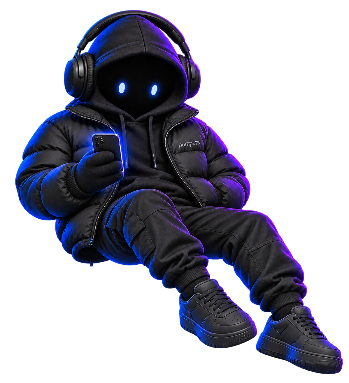 Pumpers mascot wearing headphones